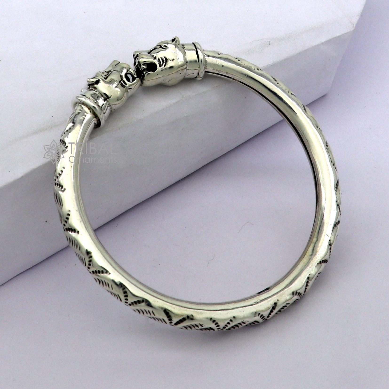925 sterling silver fabulous cultural trendy lion face stylish kada bangle bracelet pretty work attractive tribal belly dance jewelry nsk800 - TRIBAL ORNAMENTS