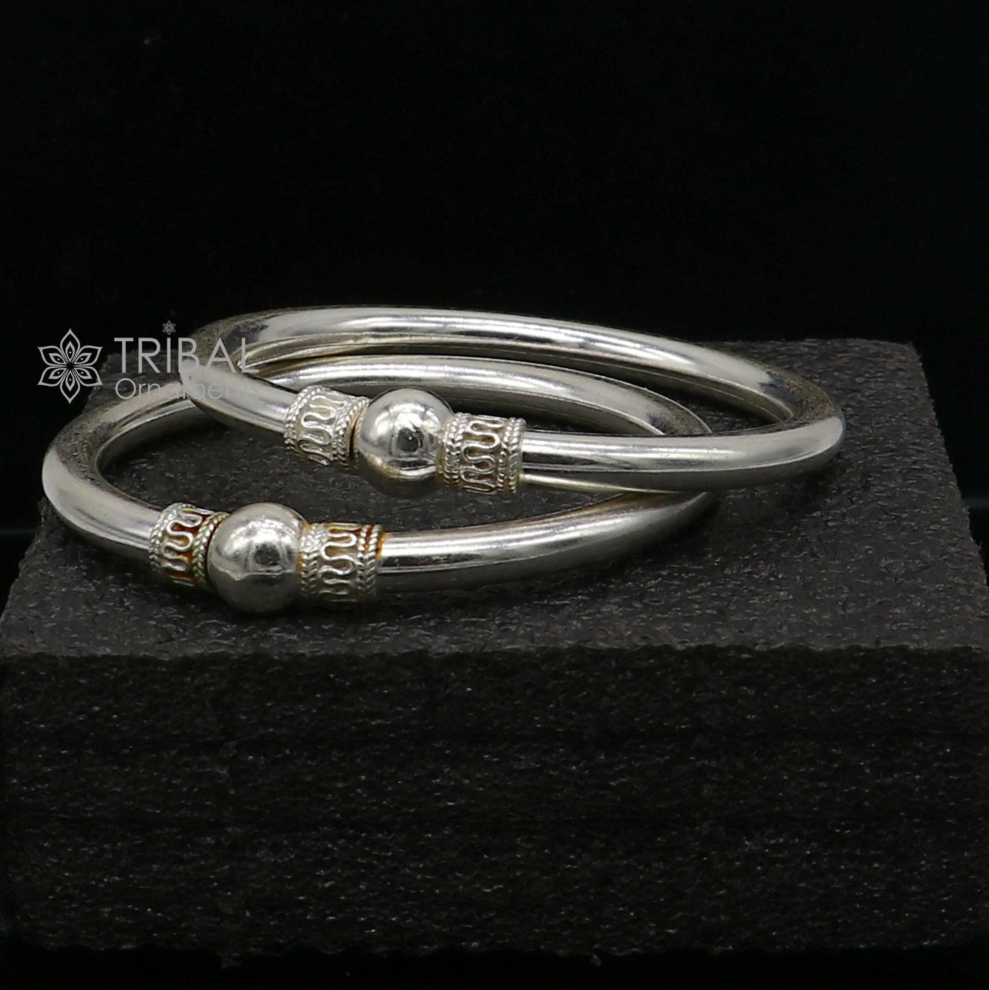 925 sterling silver handmade fabulous plain shine design bangle bracelet kada jewelry, tribal ethnic cultural single ball kada bangle nba414 - TRIBAL ORNAMENTS