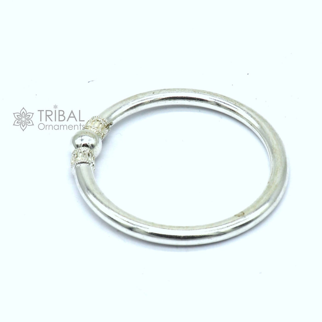 925 sterling silver handmade fabulous plain shine design bangle bracelet kada jewelry, tribal ethnic cultural single ball kada bangle nba414 - TRIBAL ORNAMENTS