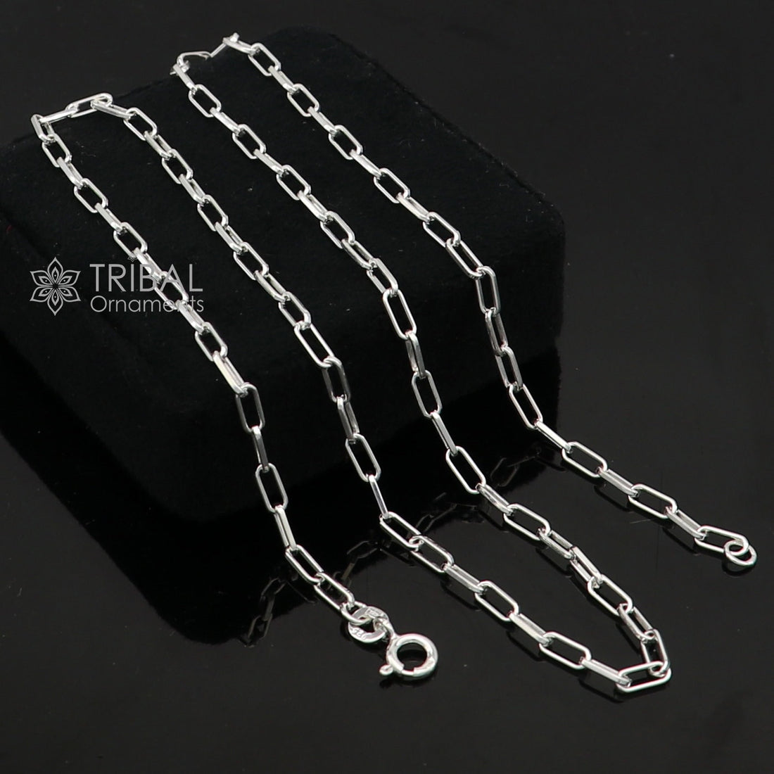 2MM 18" 925 sterling silver handmade solid fancy stylish silver Paperclip chain necklace baht chain best gifting jewelry from India ch580 - TRIBAL ORNAMENTS