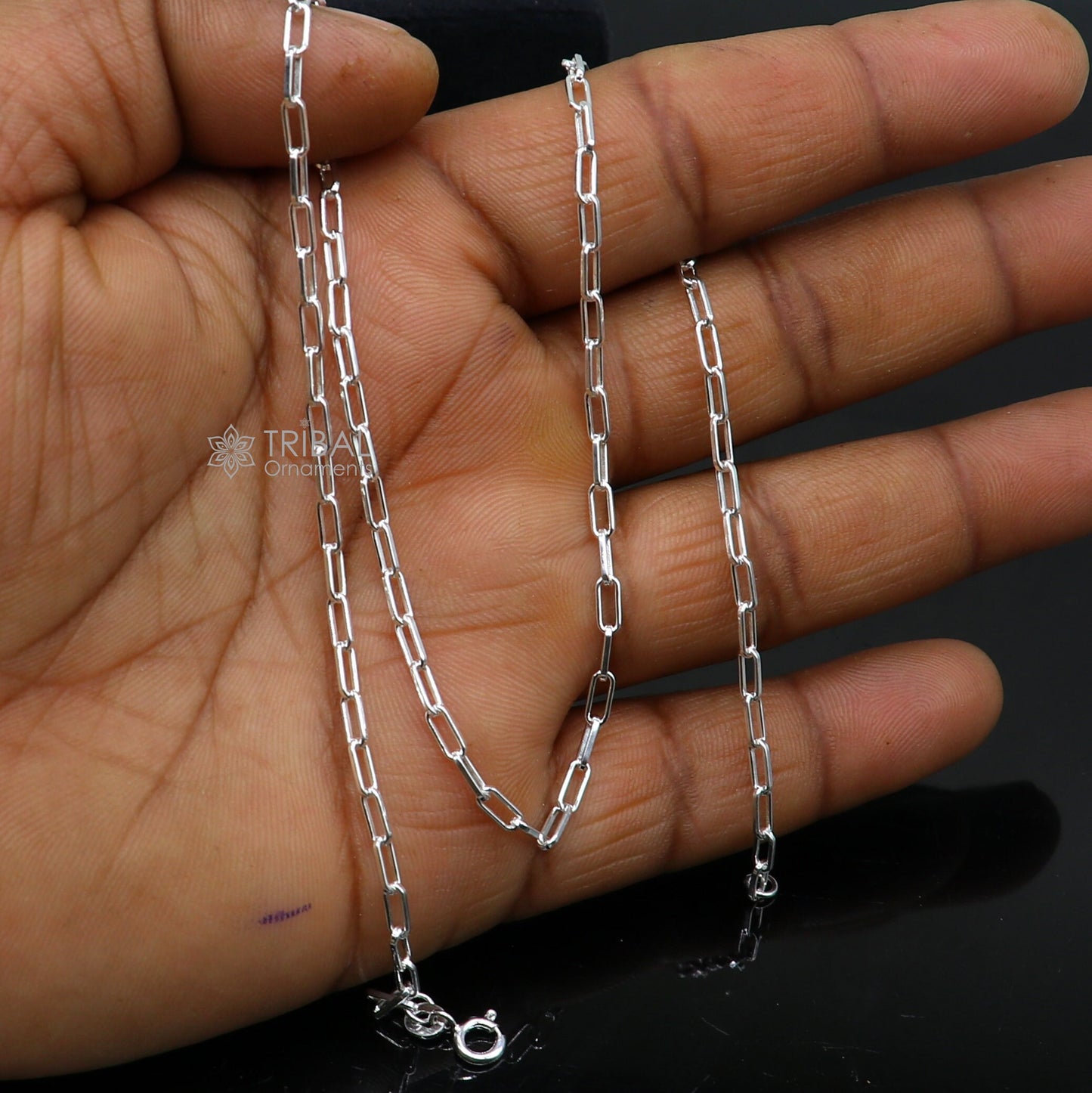 2MM 18" 925 sterling silver handmade solid fancy stylish silver Paperclip chain necklace baht chain best gifting jewelry from India ch580 - TRIBAL ORNAMENTS