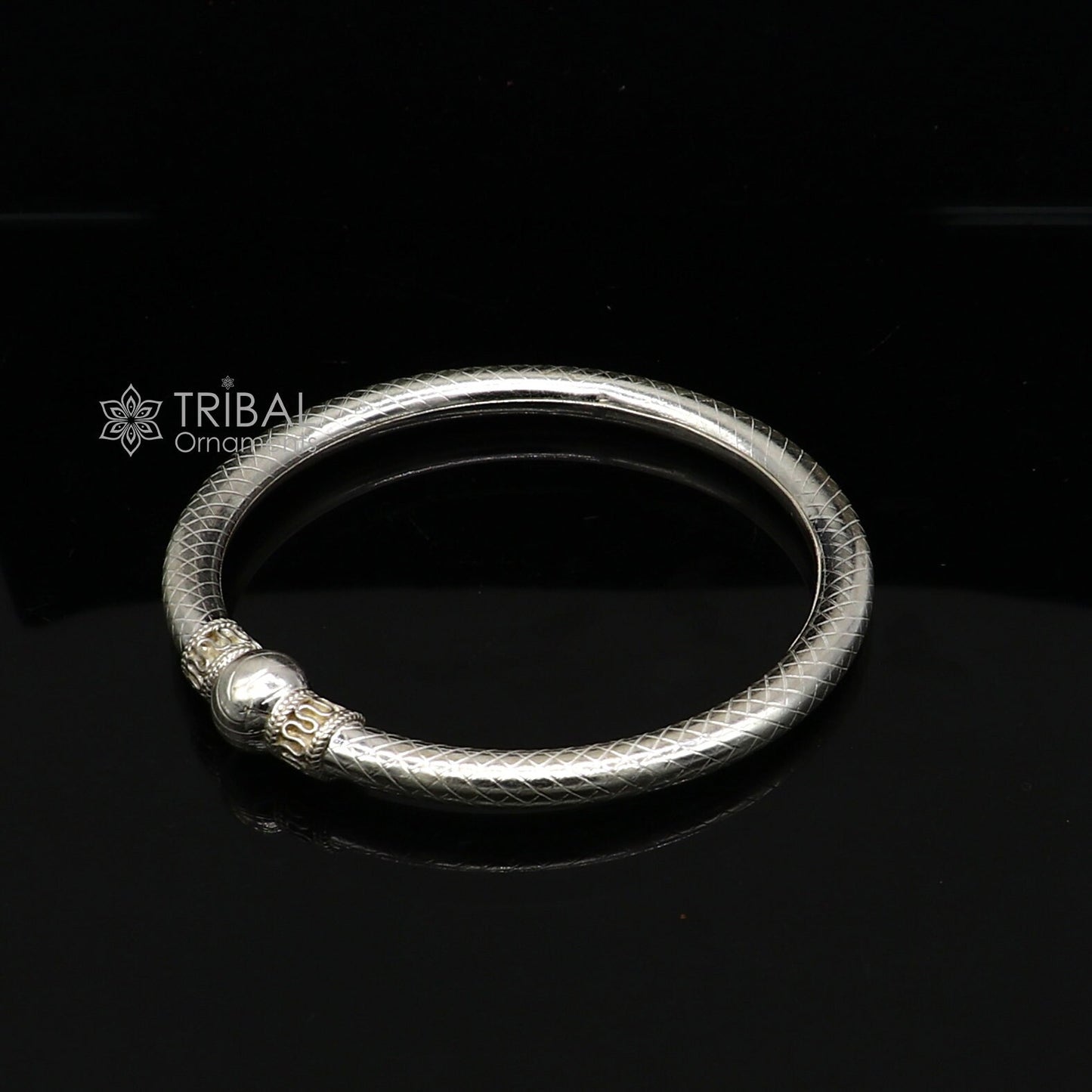 925 sterling silver handmade fabulous plain shine design bangle bracelet kada jewelry, tribal ethnic cultural single ball kada bangle nba416 - TRIBAL ORNAMENTS