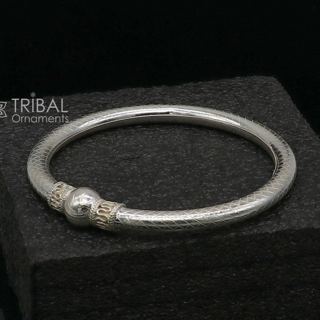 925 sterling silver handmade fabulous plain shine design bangle bracelet kada jewelry, tribal ethnic cultural single ball kada bangle nba416 - TRIBAL ORNAMENTS