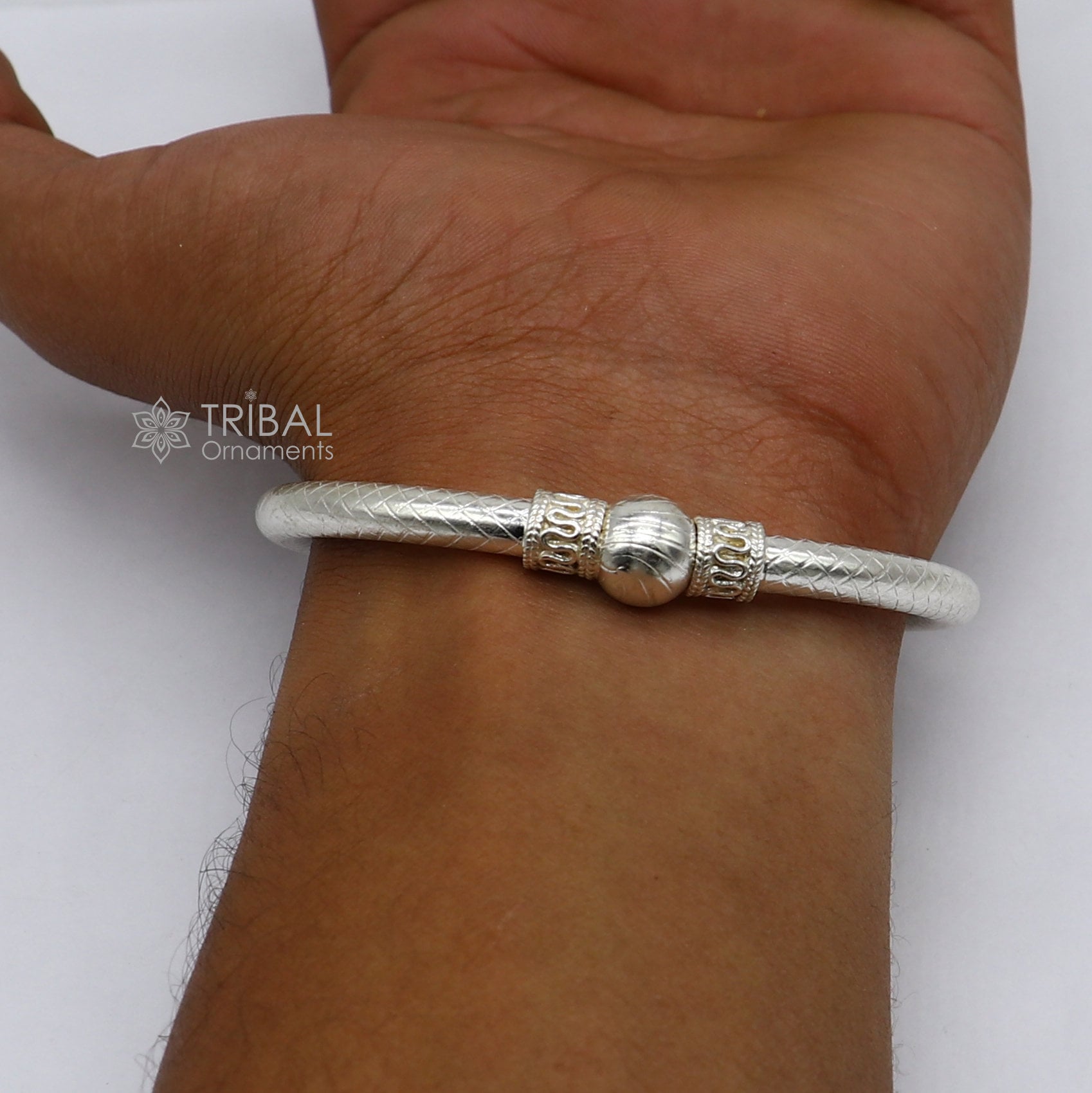 925 sterling silver handmade fabulous plain shine design bangle bracelet kada jewelry, tribal ethnic cultural single ball kada bangle nba416 - TRIBAL ORNAMENTS