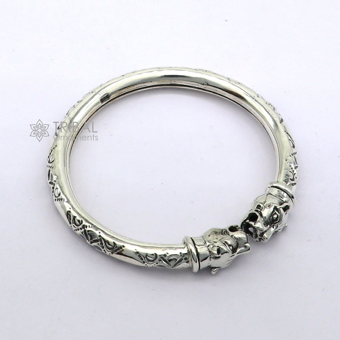 Vintage lion face design handcrafted design work 925 sterling silver bangle bracelet kada unisex customized gifting jewelry nsk803 - TRIBAL ORNAMENTS