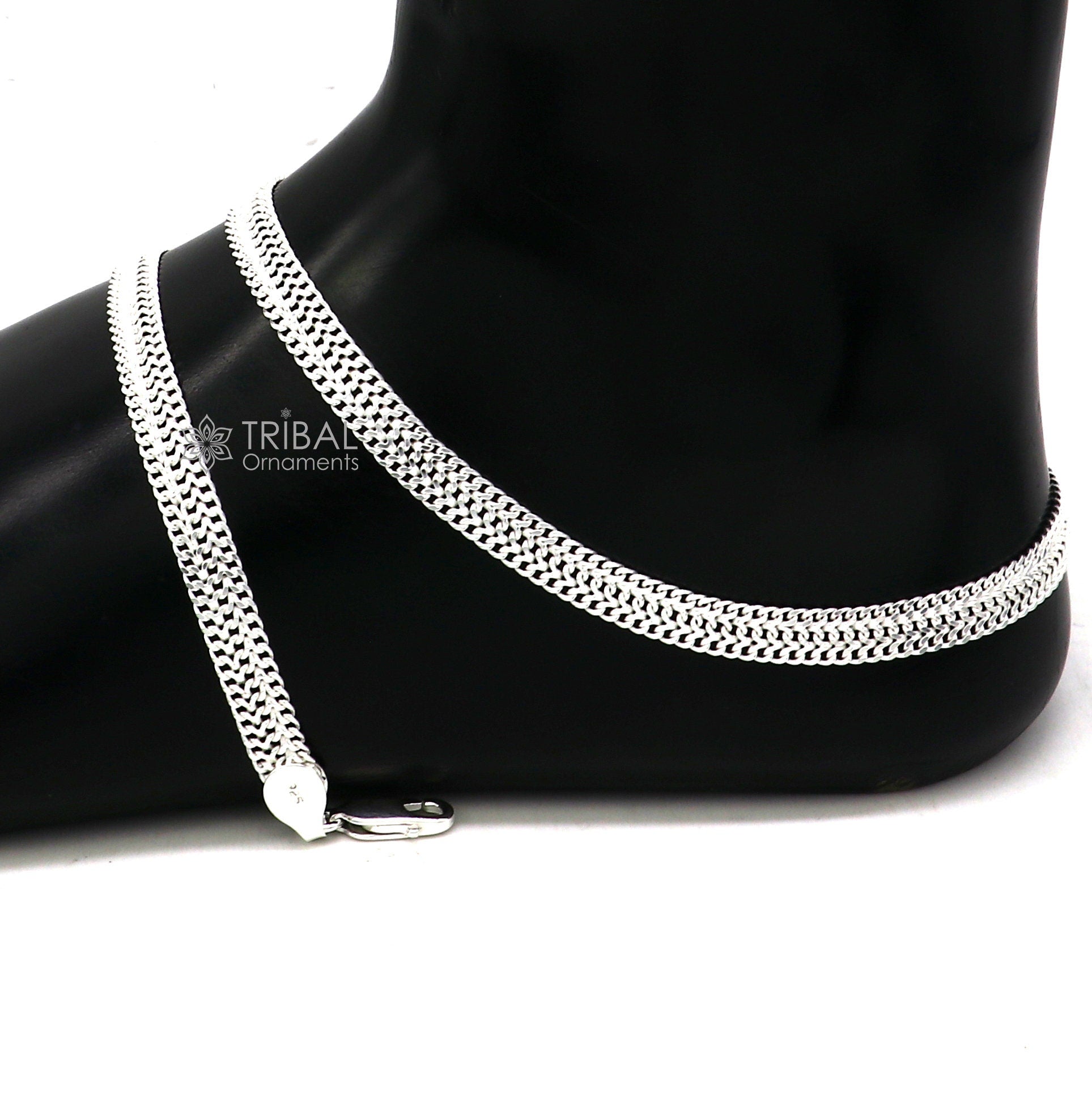 10.5" Long handmade 925 sterling silver amazing wheat chain design ankle bracelet, gift anklets customized belly dance jewelry ank609 - TRIBAL ORNAMENTS