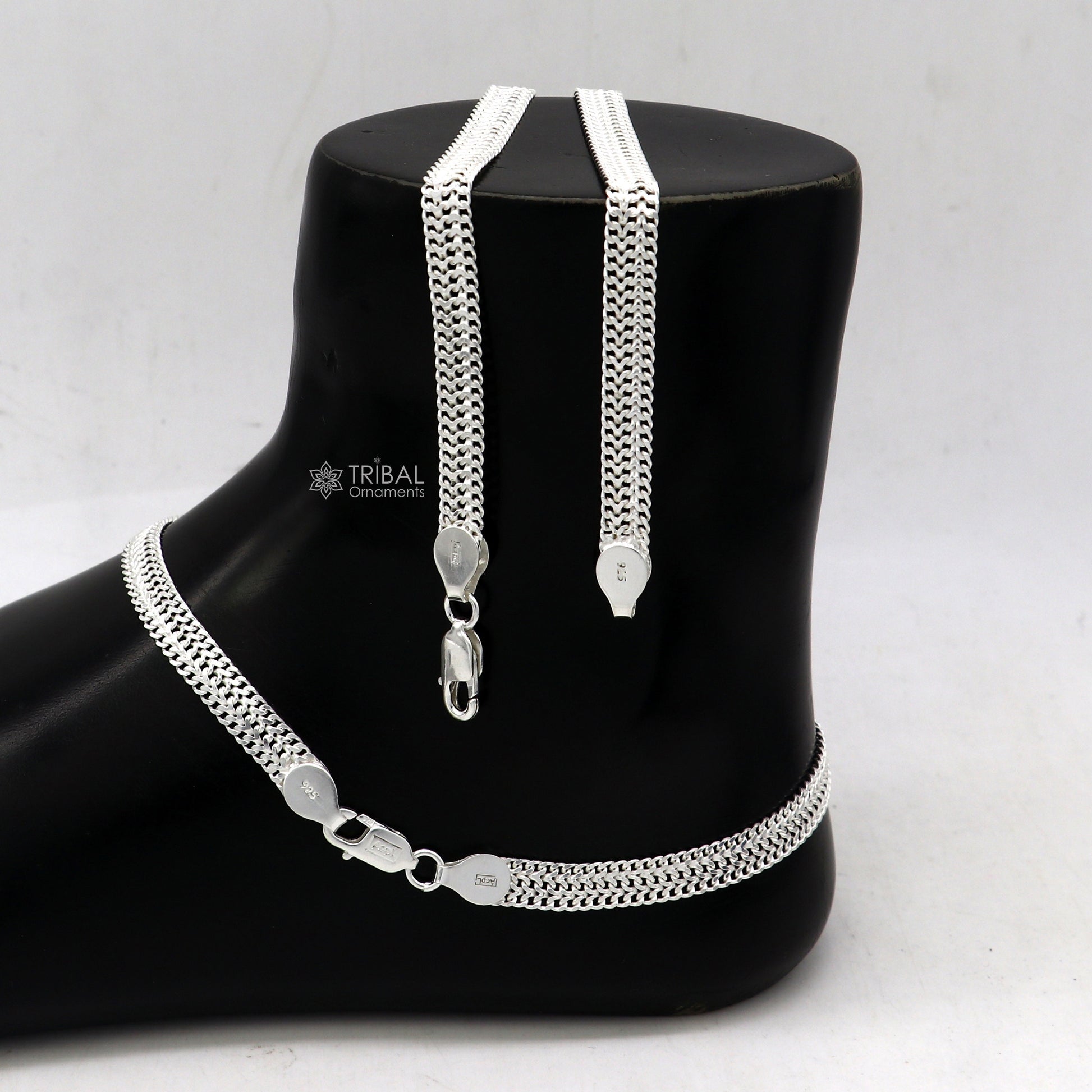10.5" Long handmade 925 sterling silver amazing wheat chain design ankle bracelet, gift anklets customized belly dance jewelry ank609 - TRIBAL ORNAMENTS