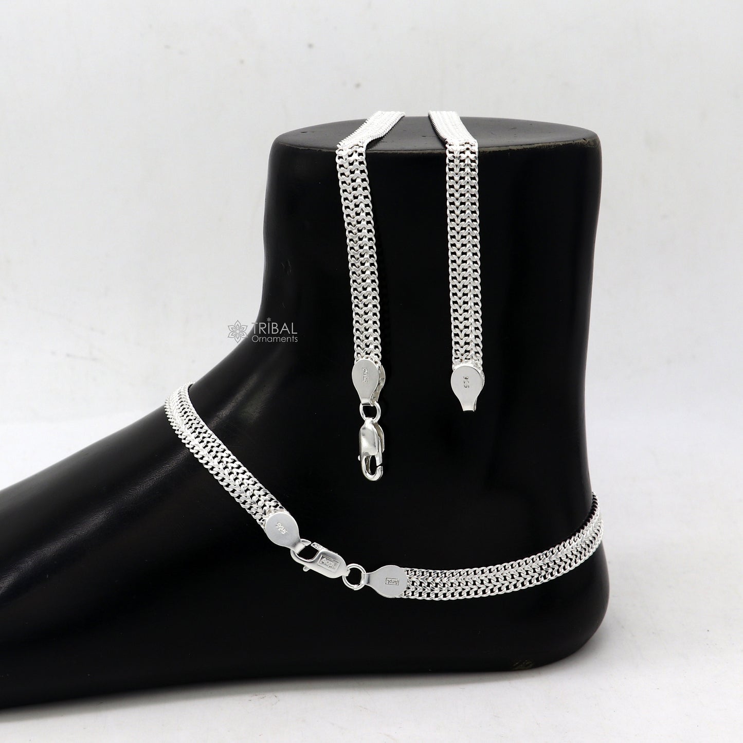 10.5" Long handmade 925 sterling silver amazing wheat chain design ankle bracelet, gift anklets customized belly dance jewelry ank609 - TRIBAL ORNAMENTS
