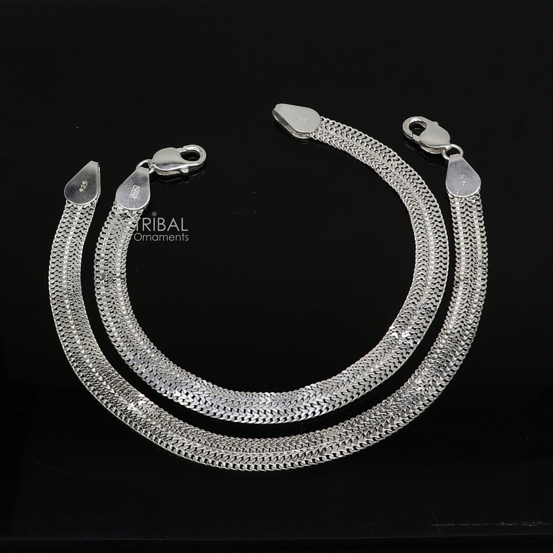 8mm 10.5" Long handmade 925 sterling silver amazing wheat chain design ankle bracelet, gift anklets customized belly dance jewelry ank610 - TRIBAL ORNAMENTS