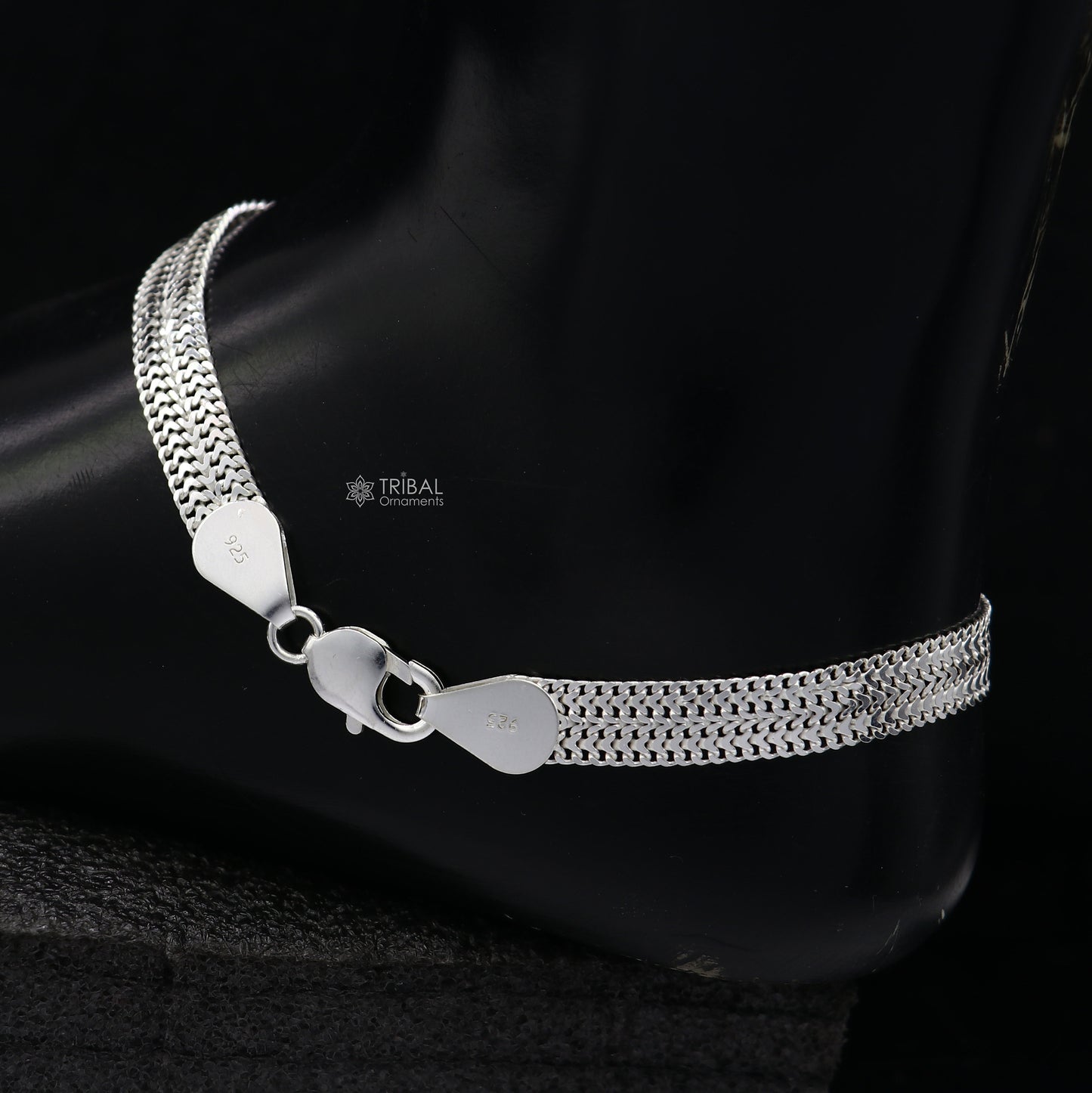 8mm 10.5" Long handmade 925 sterling silver amazing wheat chain design ankle bracelet, gift anklets customized belly dance jewelry ank610 - TRIBAL ORNAMENTS