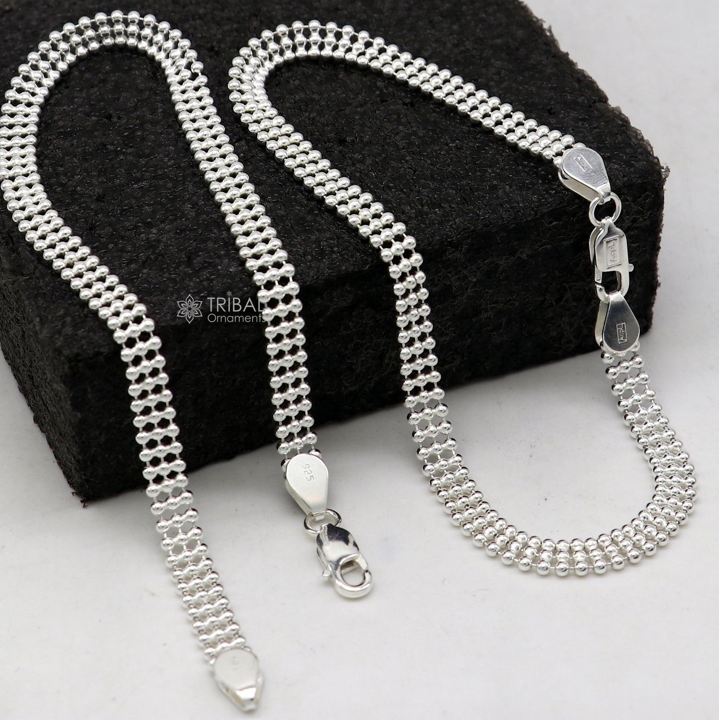 10.5" 925 sterling silver triple line beaded/ball chain anklet bracelet light weight delicate anklets belly dance silver jewelry ank613 - TRIBAL ORNAMENTS