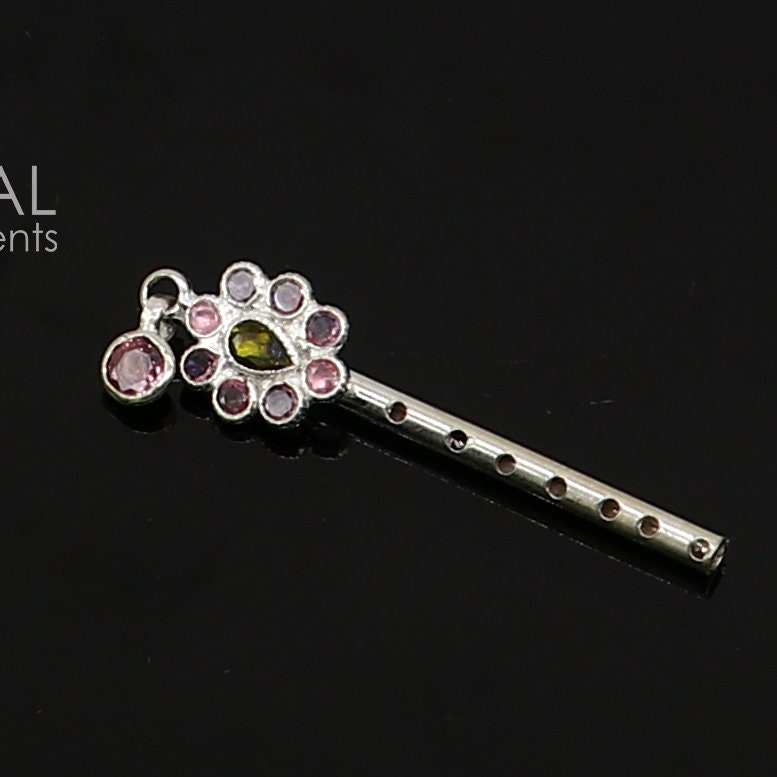 4.8 CM Flute divine 925 sterling silver handmade stone work design idol Krishna flute, silver bansuri, laddu Gopala flute su1249 - TRIBAL ORNAMENTS