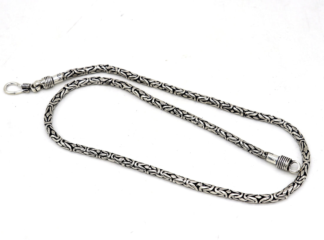 4mm 925 sterling silver Handmade solid vintage byzantine design chain heavy necklace, amazing luxury royal gifting men's jewelry ch573 - TRIBAL ORNAMENTS