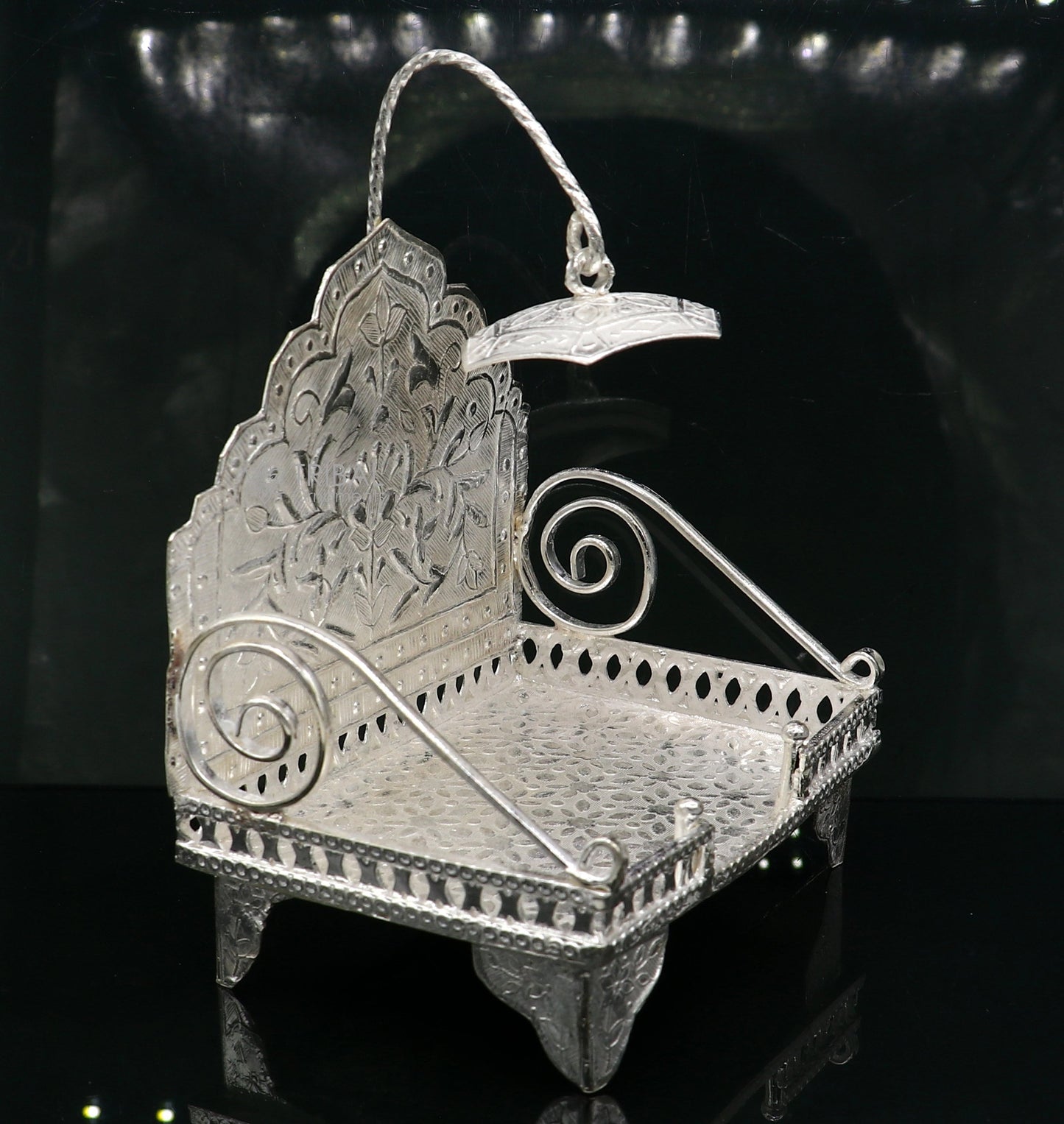 925 pure sterling silver sinhasan, God throne, god statue's stand chair singhasan, temple art puja asan chouki article art761 - TRIBAL ORNAMENTS