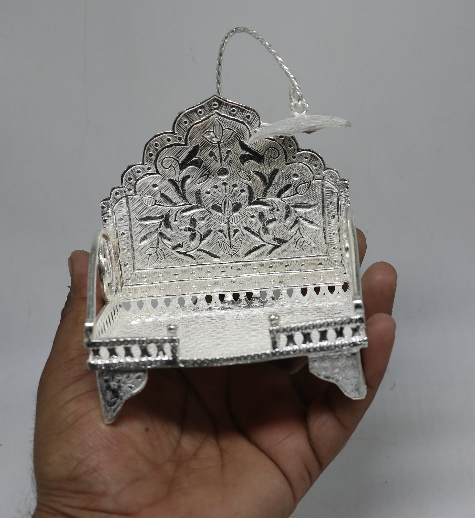 925 pure sterling silver sinhasan, God throne, god statue's stand chair singhasan, temple art puja asan chouki article art761 - TRIBAL ORNAMENTS