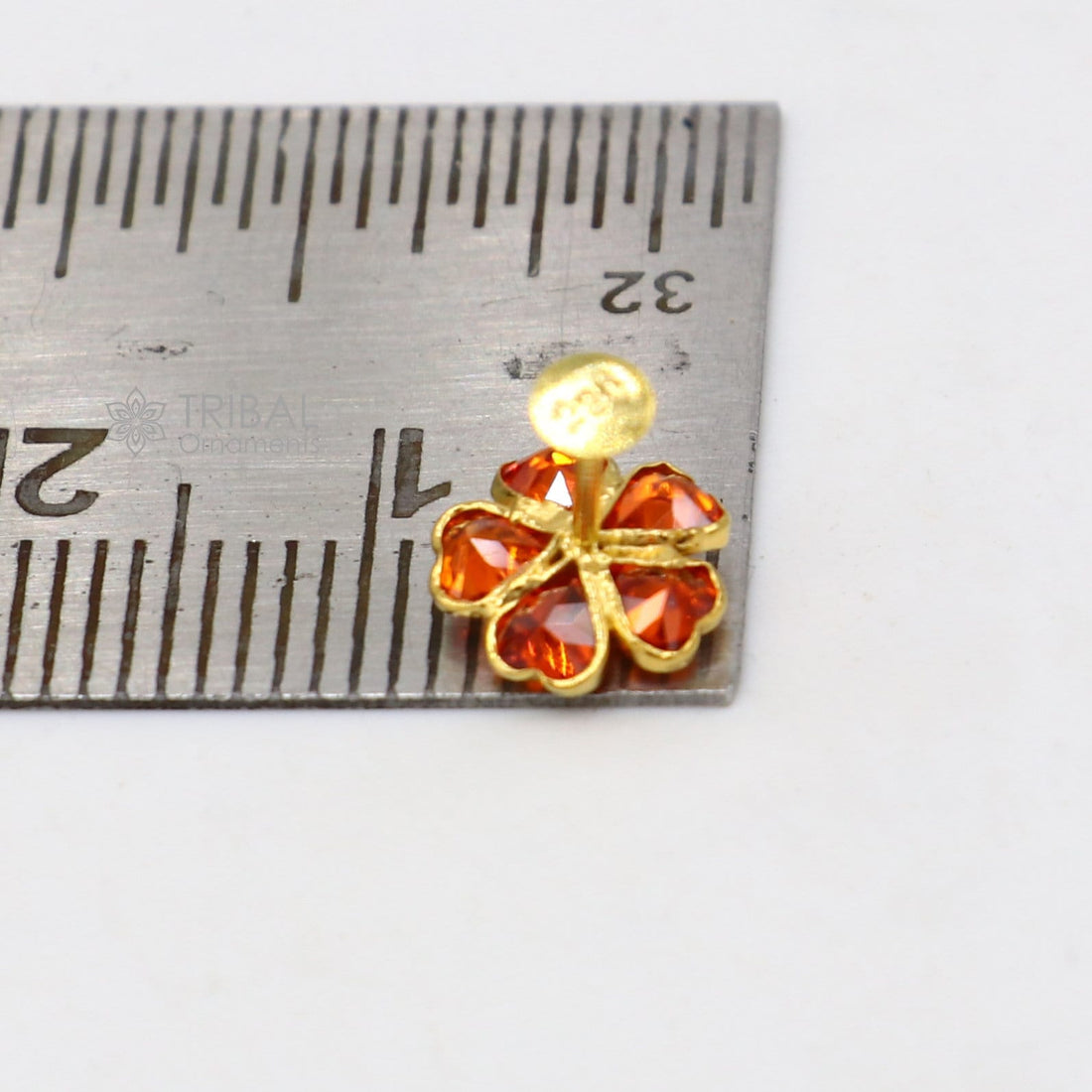 14kt yellow gold handmade fabulous orange Stone excellent vintage flower design stud earrings pair unisex jewelry er174 - TRIBAL ORNAMENTS