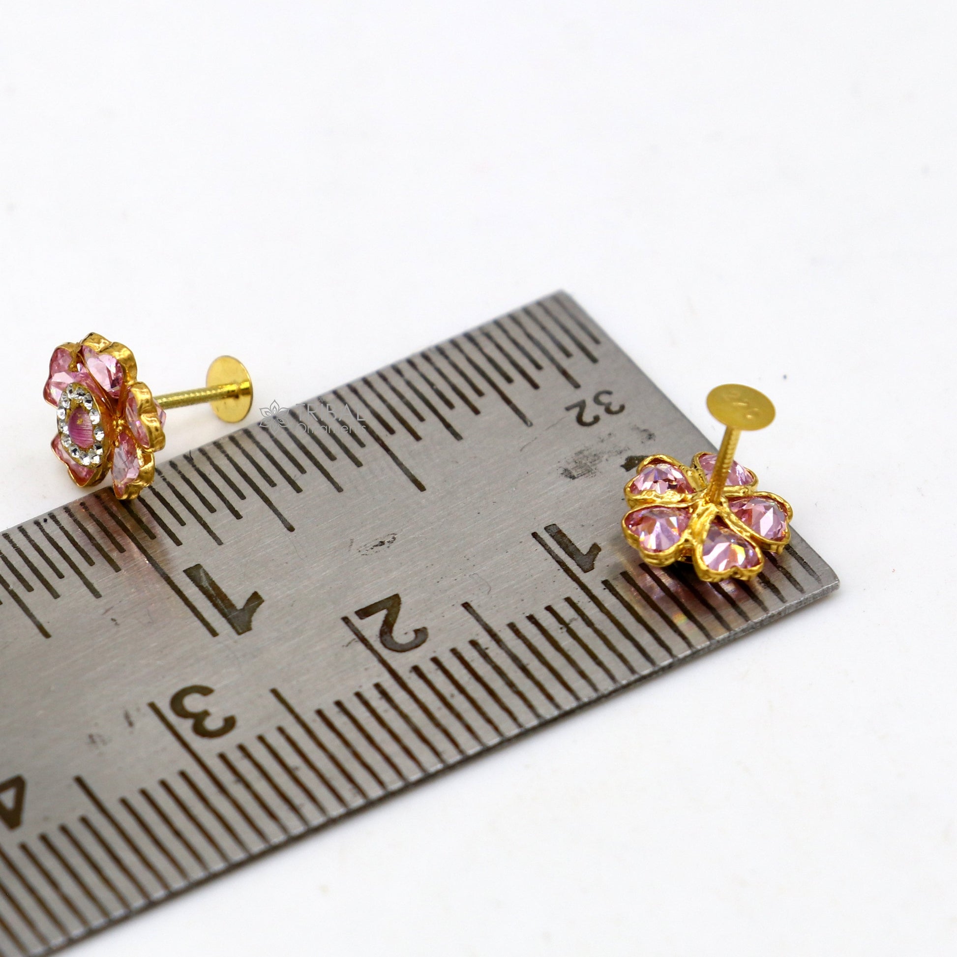 14kt yellow gold handmade fabulous orange Stone excellent vintage flower design stud earrings pair unisex jewelry er176 - TRIBAL ORNAMENTS