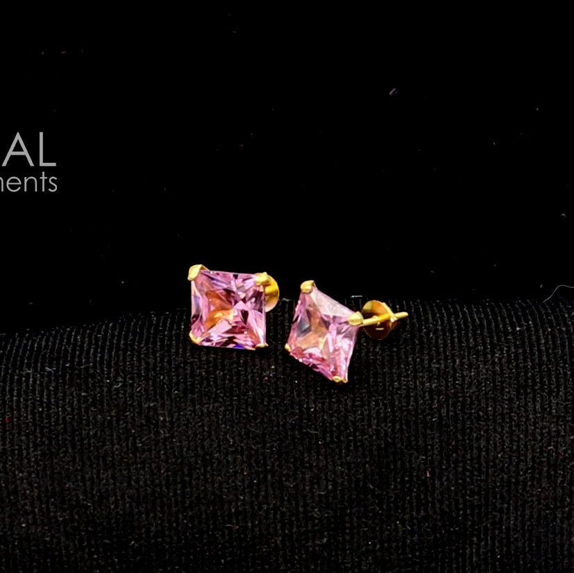 Exclusive 14kt yellow gold handmade single cubic zircon stone square shape stud earring cartilage customized unisex jewelry er180 - TRIBAL ORNAMENTS