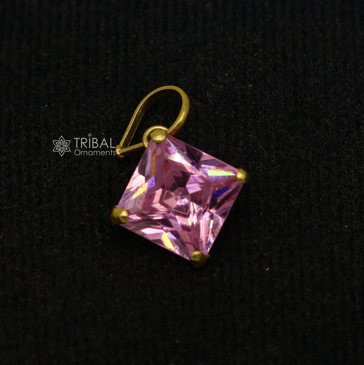 Fabulous red pink and white color stone Handmade 14kt yellow gold pendant, exclusive square shape pendant for daily use jewelry gp32 - TRIBAL ORNAMENTS