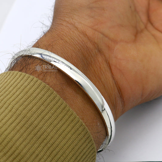 D shape Half round Solid 925 sterling silver handmade Punjabi Sikha bracelet kada, all sized men's or girl's kada daily use jewelry nsk807 - TRIBAL ORNAMENTS