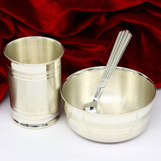 999 fine silver water milk glass and bowl, silver tumbler silver spoon, silver utensils,best kids gift for rice ceremony /Annaprashana sv197 - TRIBAL ORNAMENTS