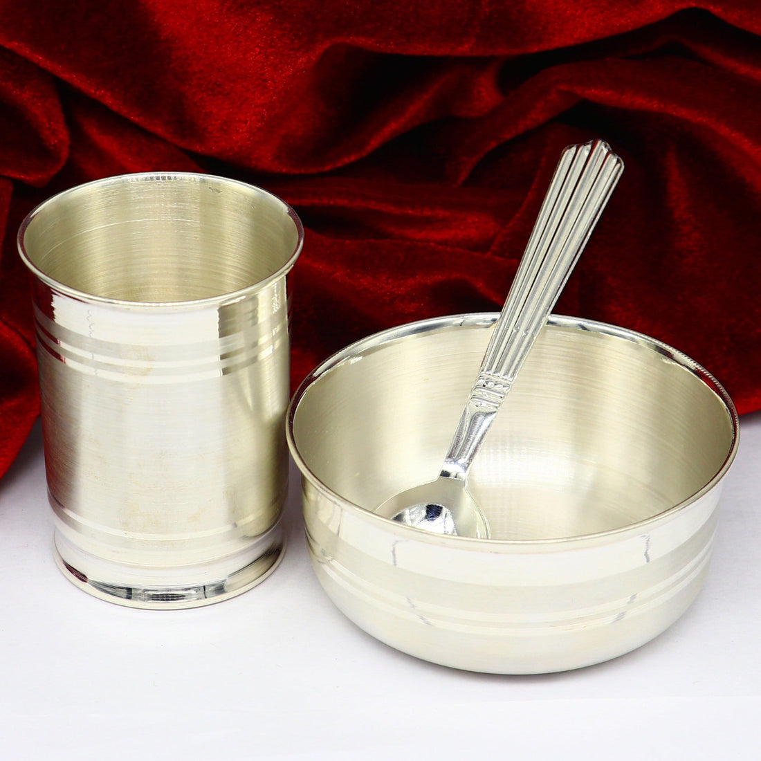 999 fine silver water milk glass and bowl, silver tumbler silver spoon, silver utensils,best kids gift for rice ceremony /Annaprashana sv197 - TRIBAL ORNAMENTS