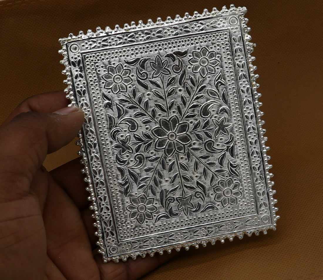 3.5"x4.5" Vintage design Sterling silver handmade customize small rectangle shape table/bazot/chouki, excellent home puja utensils su1265 - TRIBAL ORNAMENTS