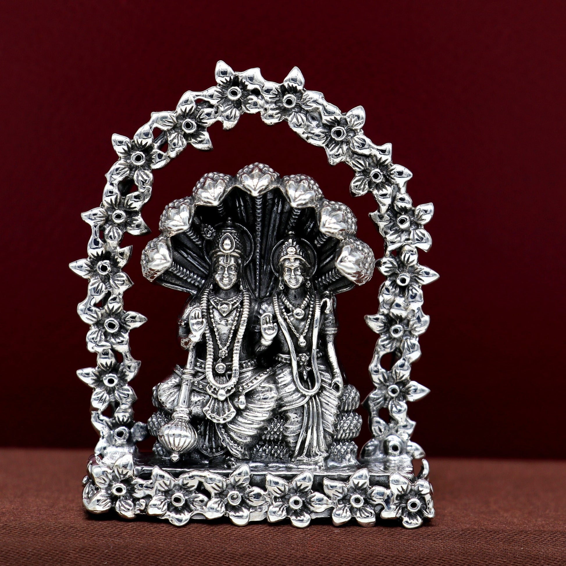 925 Sterling silver handmade Idols Laxmi & Lord Vishnu Statue figurine, Lakshmi Narayan with Sheshnag, laxmi narayanan satue sculpture art14 - TRIBAL ORNAMENTS