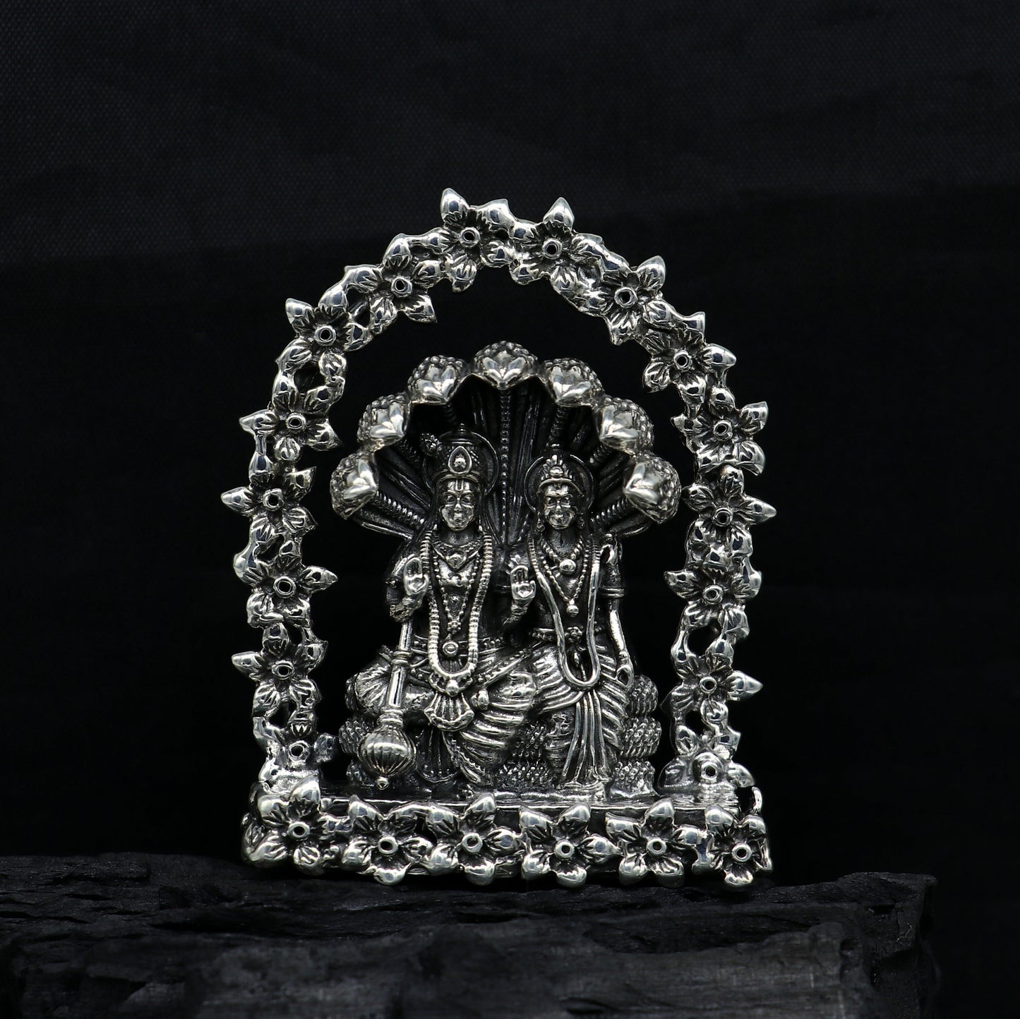 925 Sterling silver handmade Idols Laxmi & Lord Vishnu Statue figurine, Lakshmi Narayan with Sheshnag, laxmi narayanan satue sculpture art14 - TRIBAL ORNAMENTS