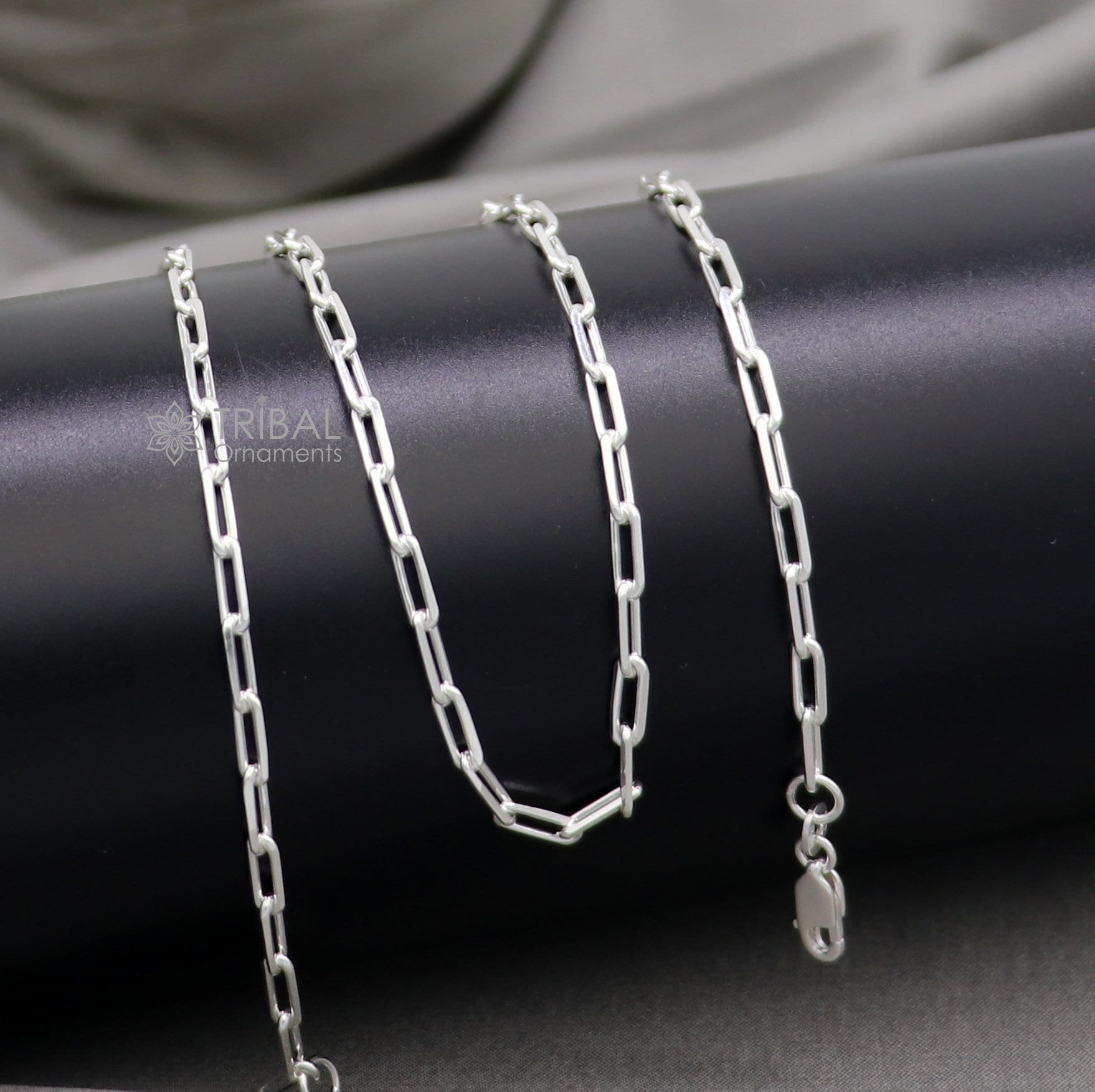 3MM 20" 925 sterling silver handmade solid fancy stylish silver chain necklace baht chain best gifting jewelry from India ch574 - TRIBAL ORNAMENTS