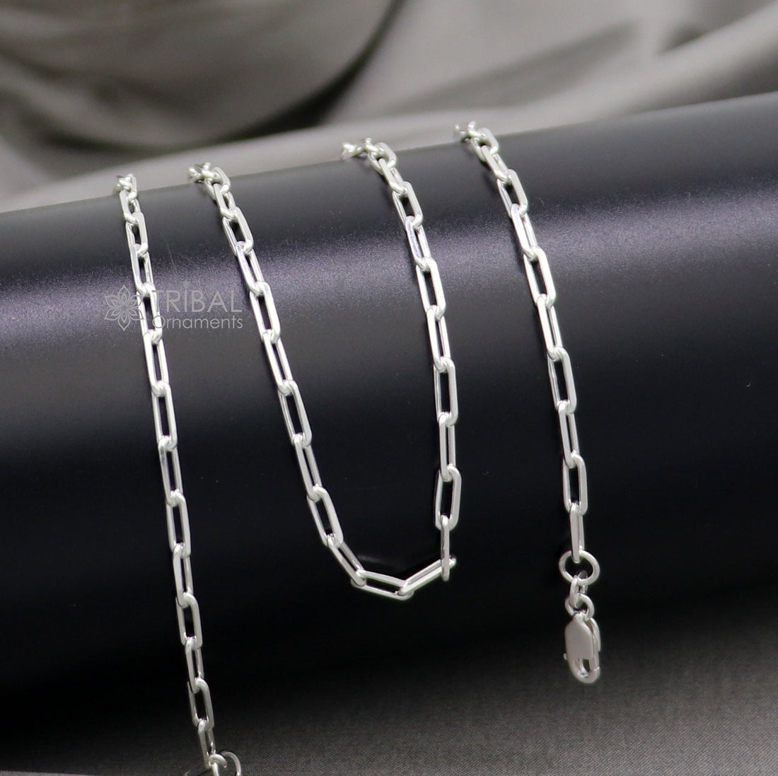 3MM 20" 925 sterling silver handmade solid fancy stylish silver chain necklace baht chain best gifting jewelry from India ch575 - TRIBAL ORNAMENTS