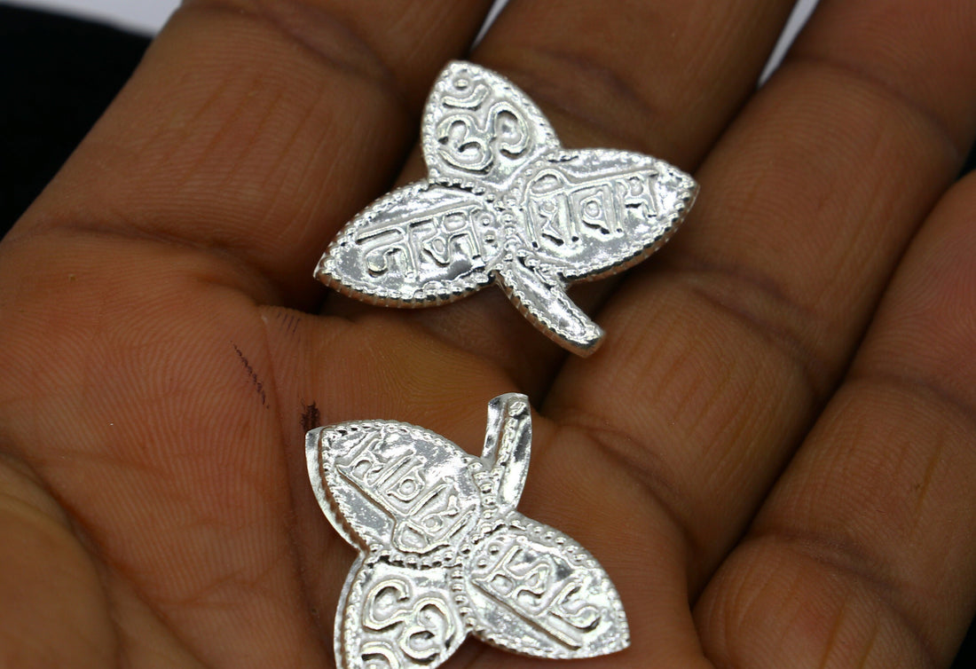 3x2.7 cm Lord Shiva 11 bel Patra Solid silver handmade solid belva patra, shiva worshipping/ puja article, bel tree leaves for puja su1248 - TRIBAL ORNAMENTS