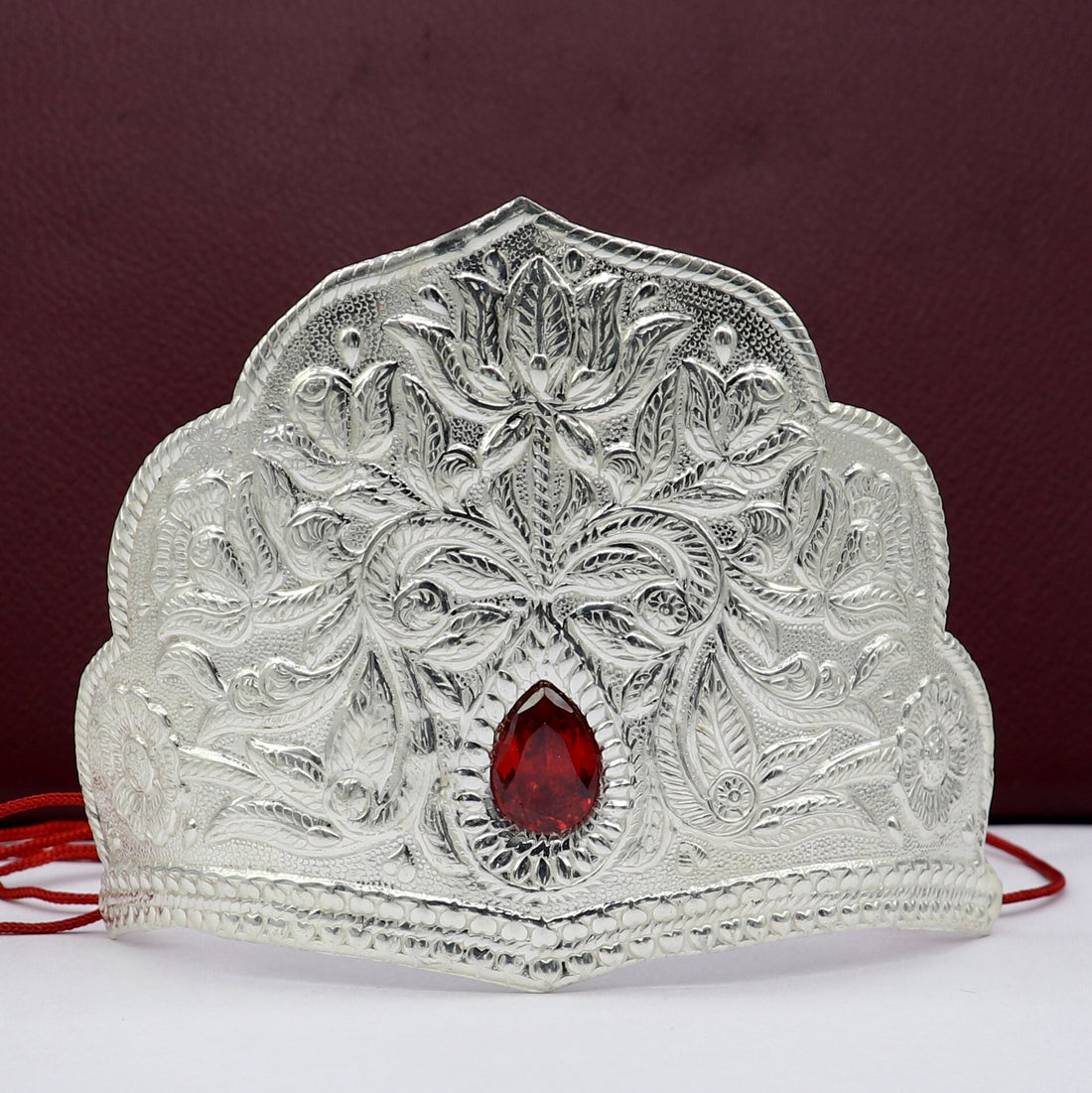 925 sterling silver vintage antique design mukut (crown), amazing handmade enamel design silver god crown home temple god hat su1269 - TRIBAL ORNAMENTS