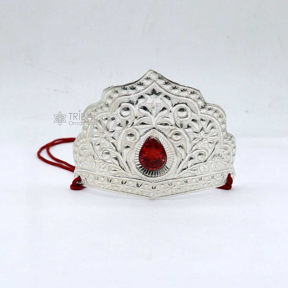 925 sterling silver vintage antique design mukut (crown), amazing handmade enamel design silver god crown home temple god hat su1270 - TRIBAL ORNAMENTS