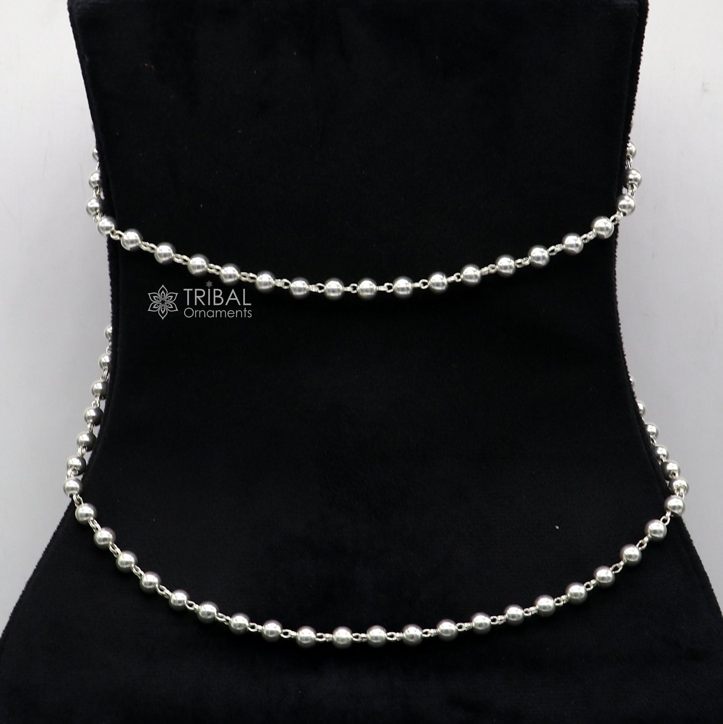 All size 925 Sterling silver adjustable handmade 6 mm beaded chain plain design belly chain, waist chain ,Saree chain belly dance wch28 - TRIBAL ORNAMENTS