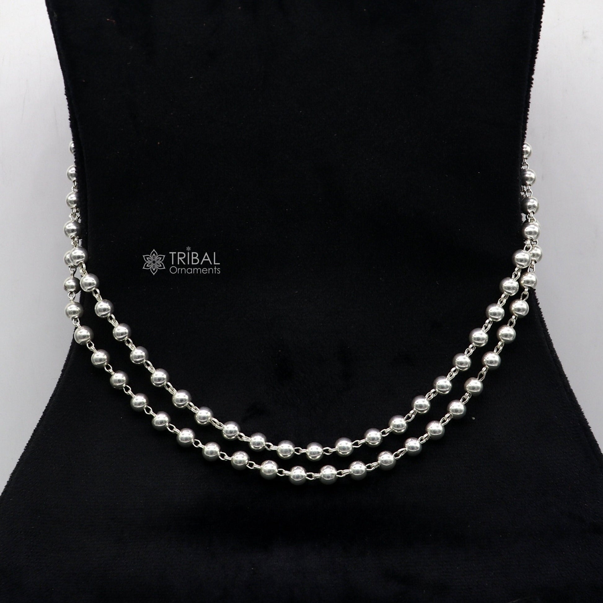 All size 925 Sterling silver adjustable handmade 6 mm beaded chain plain design belly chain, waist chain ,Saree chain belly dance wch28 - TRIBAL ORNAMENTS