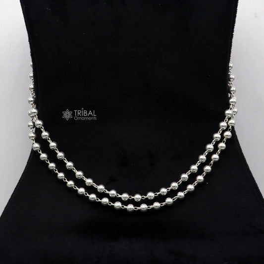 All size 925 Sterling silver adjustable handmade 6 mm beaded chain plain design belly chain, waist chain ,Saree chain belly dance wch28 - TRIBAL ORNAMENTS