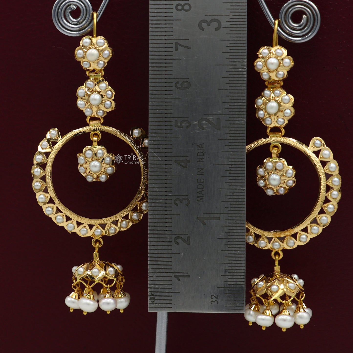 22kt yellow gold handmade unique stylish filigree work hoops earring, Drop dangle charm pearl earrings best functional jewelry  er170 - TRIBAL ORNAMENTS