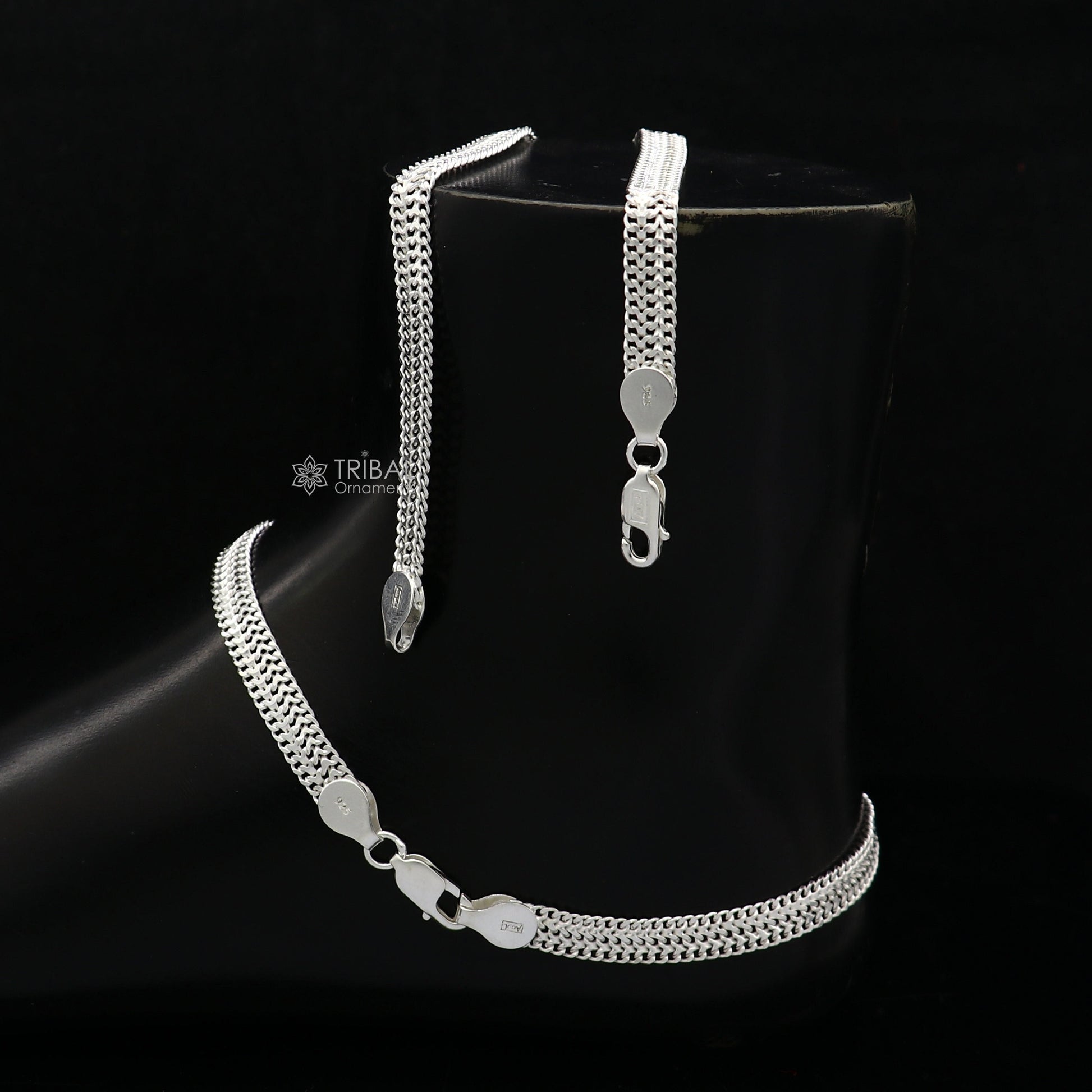 10.5" Long handmade 925 sterling silver amazing wheat chain design ankle bracelet, gift anklets customized belly dance jewelry ank609 - TRIBAL ORNAMENTS