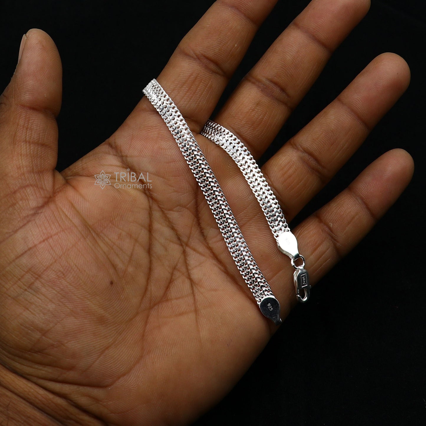 6mm  925 sterling silver handmade amazing flat plain wheat chain flexible unisex bracelet jewelry from Rajasthan india sbr723 - TRIBAL ORNAMENTS