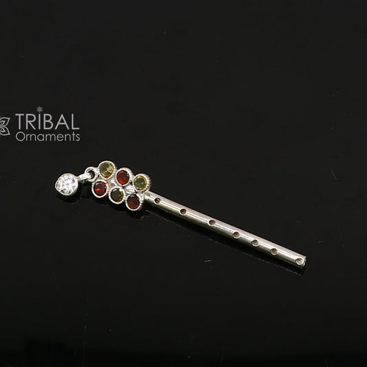 6cm long Flute divine 925 sterling silver handmade stone work design idol Krishna flute, silver bansuri, laddu Gopala flute su1254 - TRIBAL ORNAMENTS