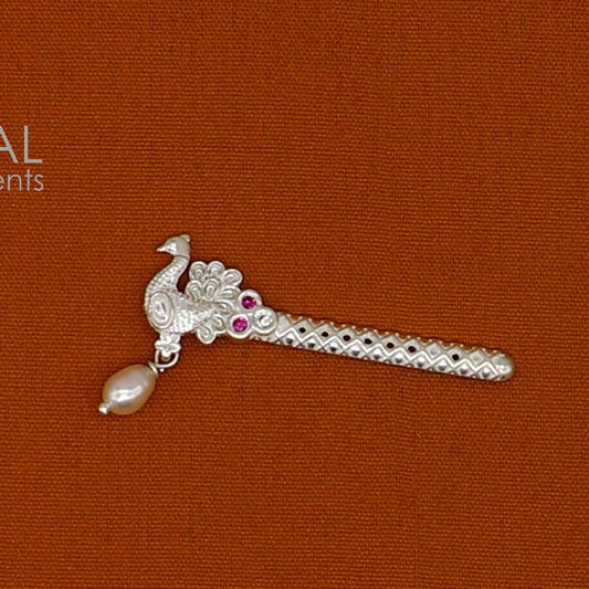 3.5cm" Flute divine 925 sterling silver handmade peacock design idol Krishna flute, silver bansuri, laddu Gopala flute, Krishna flute su1259 - TRIBAL ORNAMENTS