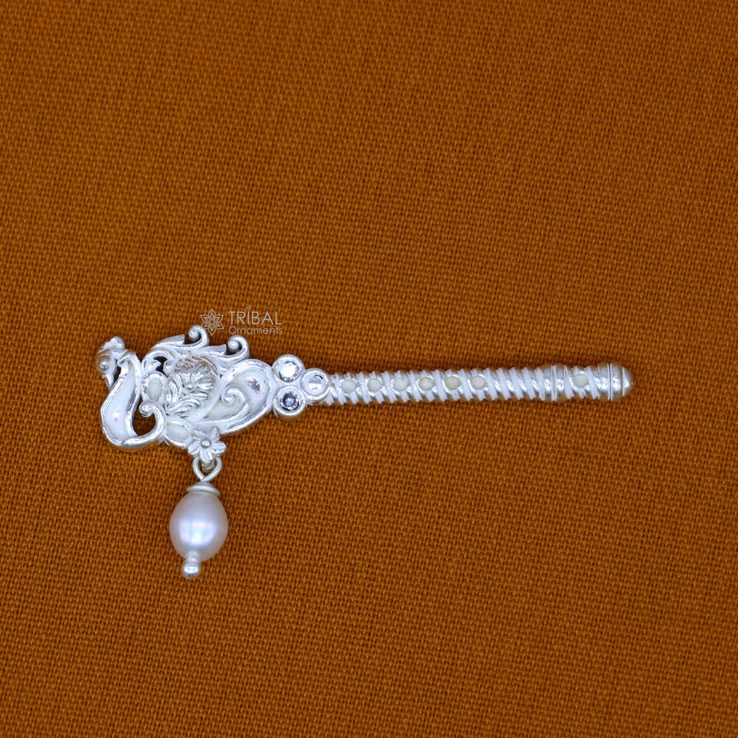 3.5cm" Flute divine 925 sterling silver handmade peacock design idol Krishna flute, silver bansuri, laddu Gopala flute, Krishna flute su1262 - TRIBAL ORNAMENTS