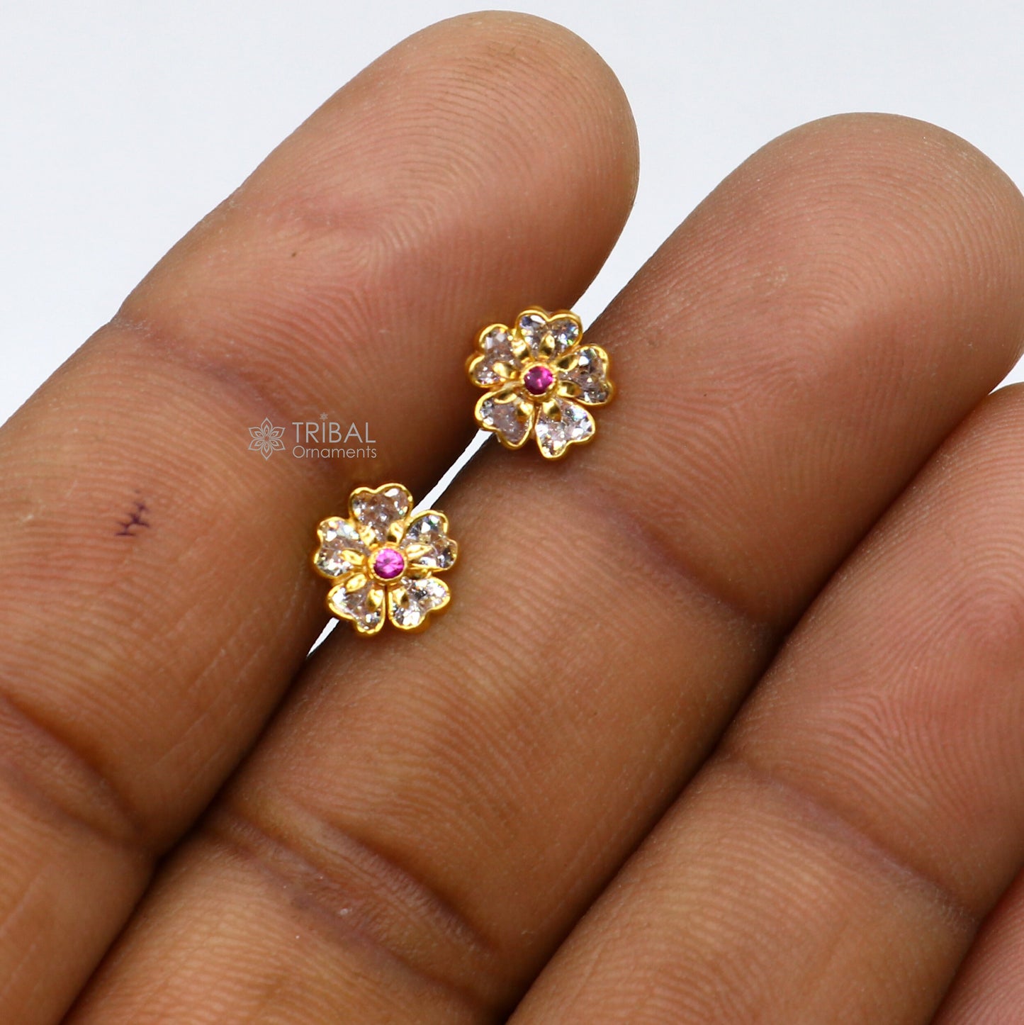 14kt yellow gold handmade fabulous orange Stone excellent vintage flower design stud earrings pair unisex jewelry er178 - TRIBAL ORNAMENTS