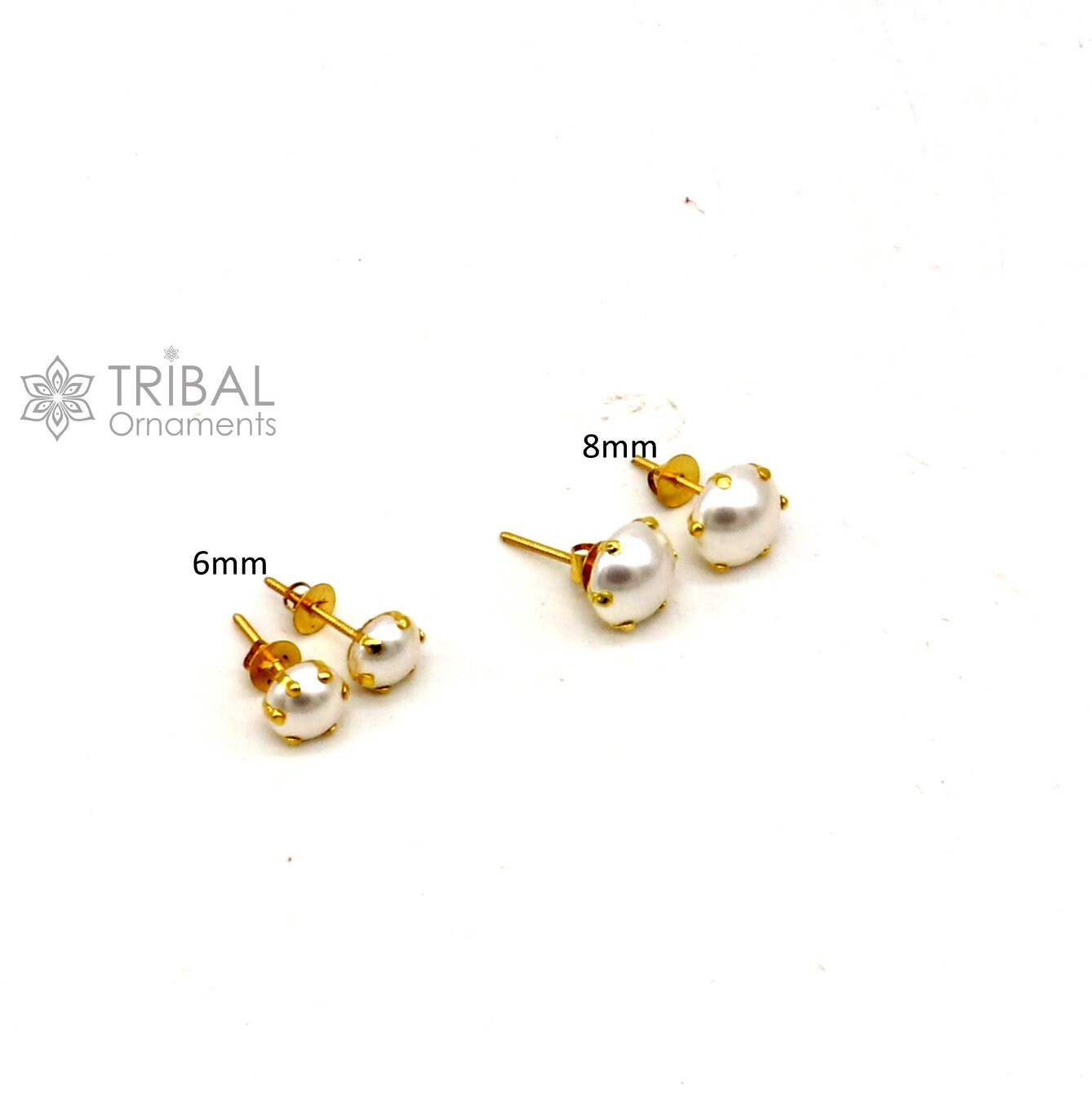 Exclusive round pearl 14kt yellow gold fabulous stud earring for unisex jewelry from india er182 - TRIBAL ORNAMENTS