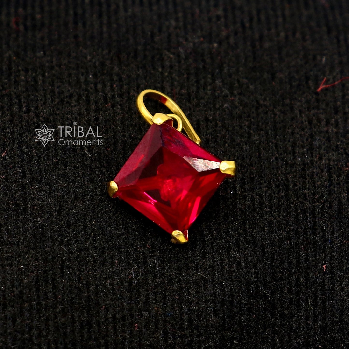 Fabulous red pink and white color stone Handmade 14kt yellow gold pendant, exclusive square shape pendant for daily use jewelry gp32 - TRIBAL ORNAMENTS