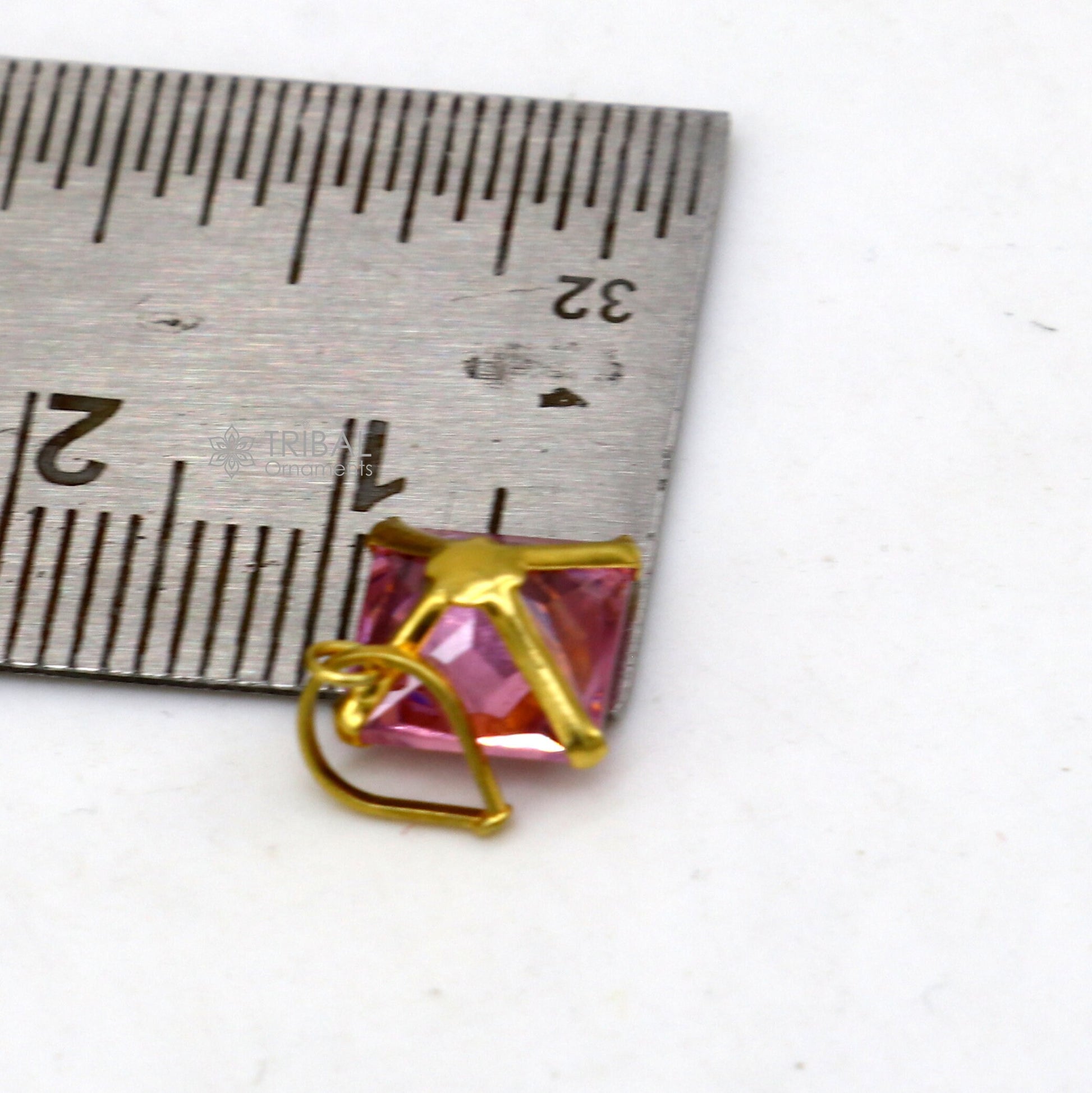 Fabulous red pink and white color stone Handmade 14kt yellow gold pendant, exclusive square shape pendant for daily use jewelry gp32 - TRIBAL ORNAMENTS