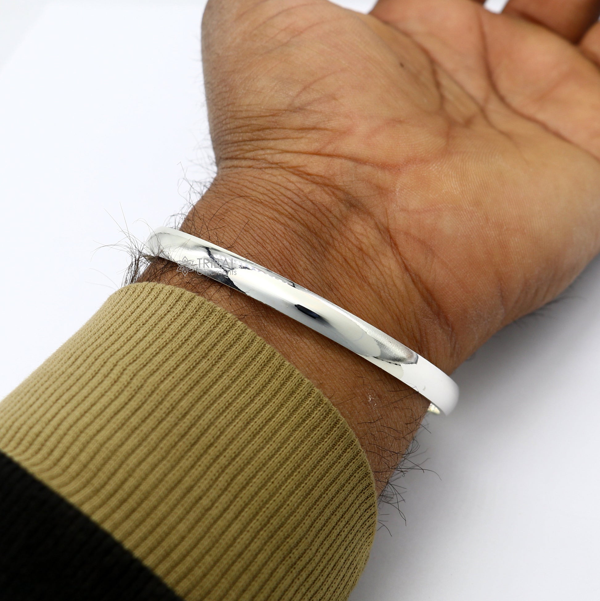 D shape Half round Solid 925 sterling silver handmade Punjabi Sikha bracelet kada, all sized men's or girl's kada daily use jewelry nsk807 - TRIBAL ORNAMENTS