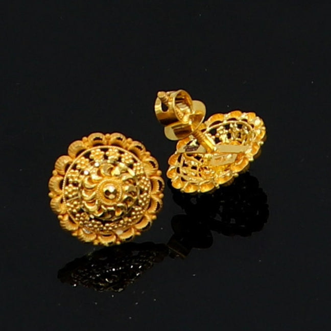 Indian traditional cultural round design 22Kt yellow gold handmade amazing filigree work girl's women's stud earrings jewelry er184 - TRIBAL ORNAMENTS