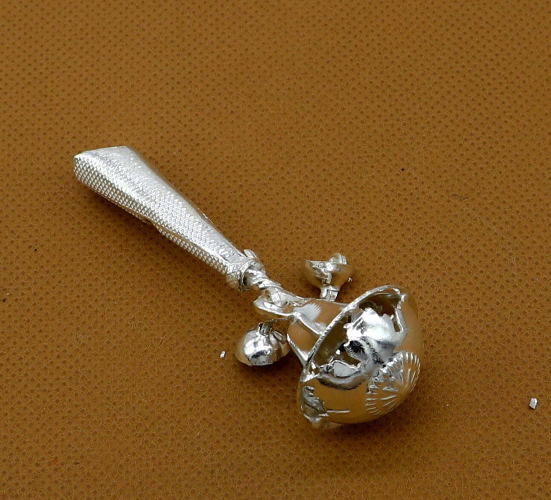 925 sterling silver handmade design new born baby gifting bells toy, baby Krishna gifting toy, silver temple article su1263 - TRIBAL ORNAMENTS
